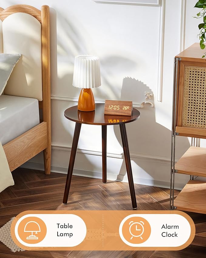 Apicizon Side Tables End Table Bedroom, Dark Brown Round Side Table Nightstand Bedside Table for Living Room, Nightstands Coffee Table with Brown Wood Legs-NeatNest