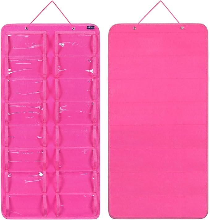 AROUY Sunglasses Organizer Storage, Hanging Dust Proof Wall Pocket Glasses Organizer - 16 Felt Slots Sunglass Organizer Holder with Metal Hook and Sturdy Rope (Dust Proof, Rose)-NeatNest