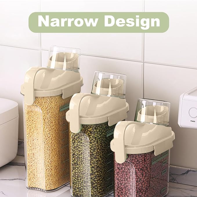 2-Pack Airtight Cereal & Dry Food Storage Containers, BPA-Free Plastic Rice Containers with Lids & Measuring Cup, Kitchen & Pantry Organization for Dry Pet Food, Flour, Grain, Nuts, Snacks, White-NeatNest