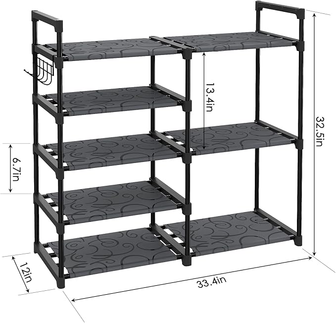 Black Tubes Closet Shoe Rack, 5 Tier Oxford Fabric Shelf, Easy Assembly, Sturdy and Durable, Holds Up to 30 lbs-NeatNest