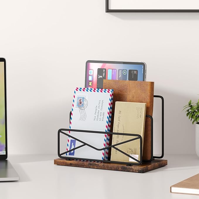 Desk Mail Organizer-with 2 Slot Matte Black Metal Desktop Mail Sorter Metal Storage File Holder Letter Sorter Organizer for Home or Office Desktop-NeatNest