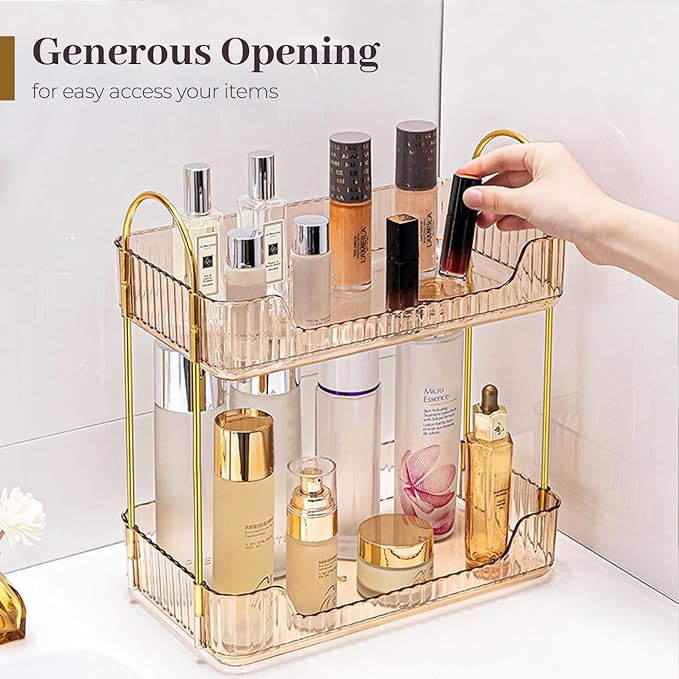 Aveniee Bathroom Counter Organizer, 2 Tier Perfume Skin Care Countertop Storage Shelf, Vanity Makeup Tray for Cosmetic Skincare Lotion, Gold-NeatNest