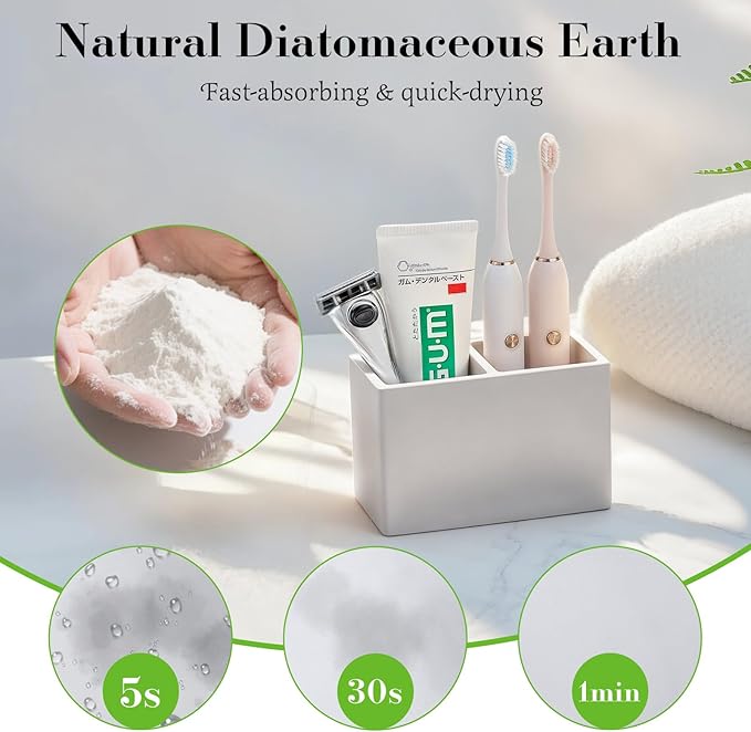 Luxspire Toothbrush Holder, Fast Drying Tooth Brush Holder for Bathroom, Diatomite Electric Tooth Brush and Toothpaste Organizer for Bathroom Kitchen Vanity Countertop, Light Gray