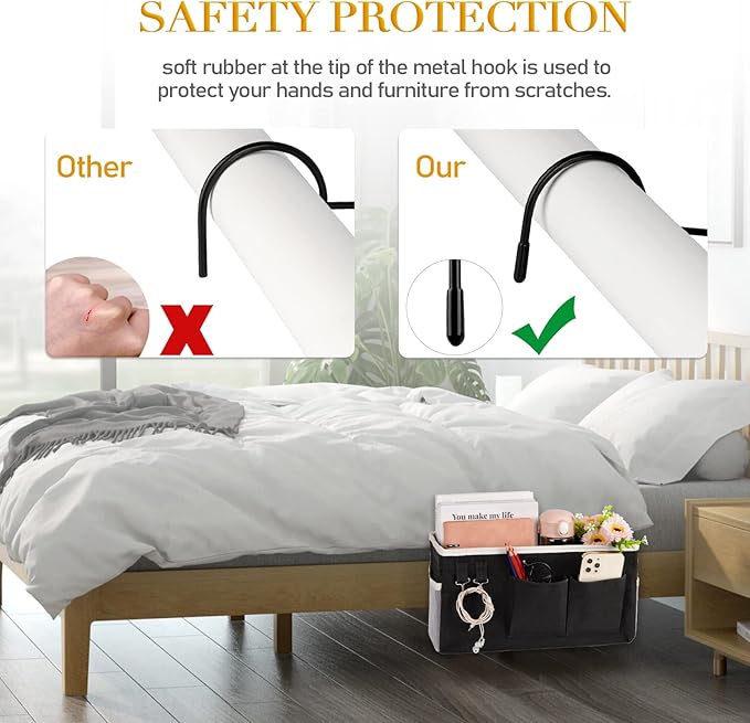 Bedside Storage Caddy/Bedside Hanging Storage Bag for Headboards Bunk Beds Dorm Rooms Book Phone Magazine Holder (2PC Black)-NeatNest