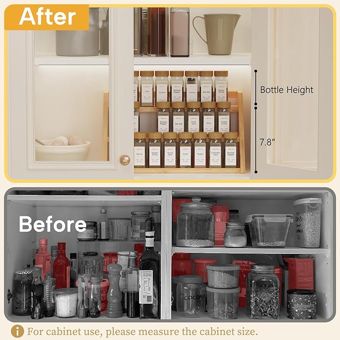 Bamboo Spice Rack Organizer -3-Tier Spice Rack for Countertop,Cabinet Spice Rack Organizer for 27 Spice Jars(4oz),Step Shelf (yellow)