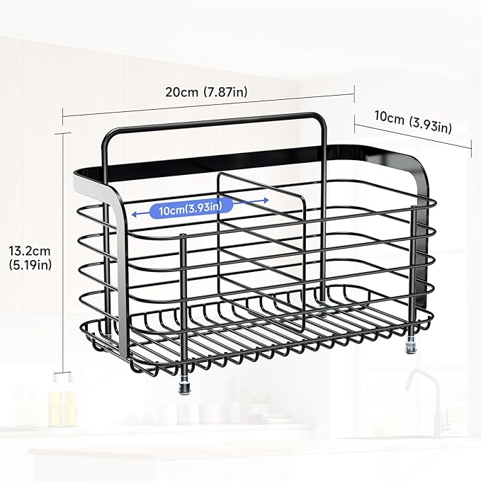 Black Kitchen Sink Caddy Organzier, Sponge Holder for Kitchen Sink, Metal High Brush Holder, Dish Sponge Holder Basket for Sponges, Scrubbers, Dish Soap Bottles Wall Mounted/Countertop-NeatNest