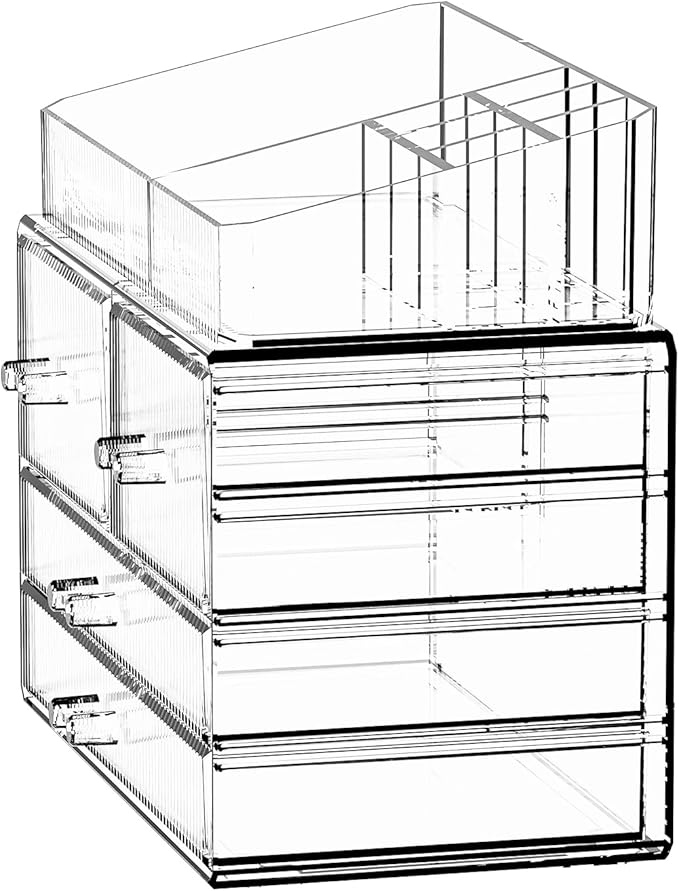 ZHIAI Stackable Storage Drawers, Acrylic Bathroom Counter Organizer Clear Makeup Organizers for Vanity, Kitchen Cabinets, Bathroom, Undersink, Home Organization and Storage (1 Top 4 Drawers D)-NeatNest