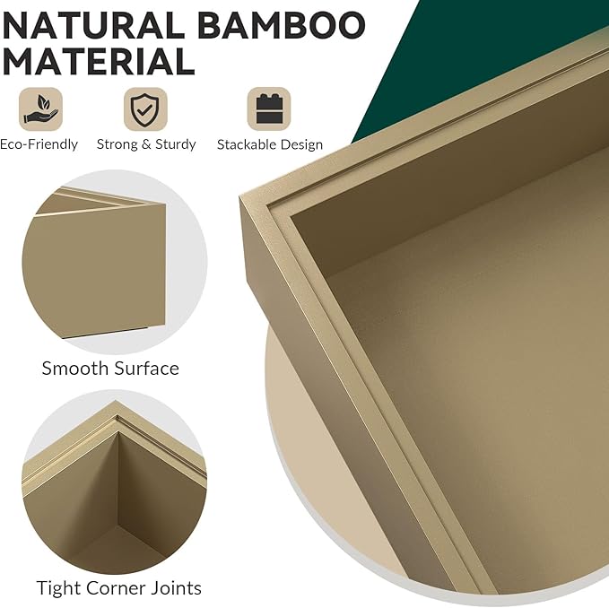 Bamboo Drawer Organizer - Extra Large Silverware & Utensil Organizer, 2 Pcs Toilet Toppers, Wooden Toilet Paper Basket (Gold, 17 X 6 X 2 Inch)-NeatNest