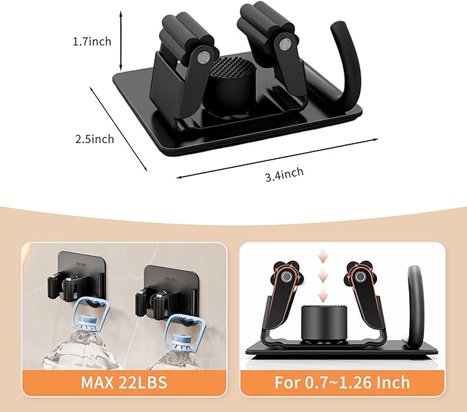 Broom Holder Wall Mount, Mop and Broom Holder Wall Mount with Hooks, Stainless Steel Broom Holders 4Pcs-NeatNest