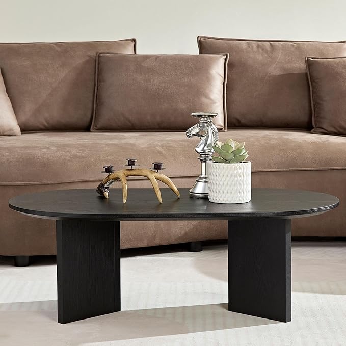 KEVINSPACE W39.37 Oval Coffee Table for Living Room Home ModernCoffeeTable with Design CoffeeTable Legs Wood Accent Center Table Mid Century Minimalist Tea Table Cocktail Table Office Black