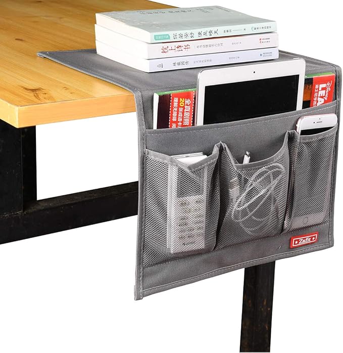Bedside Storage Organizer, Table Cabinet Bedside Organizer Caddy for Remotes Phone Glasses (Classic 4 Pockets-Grey)-NeatNest