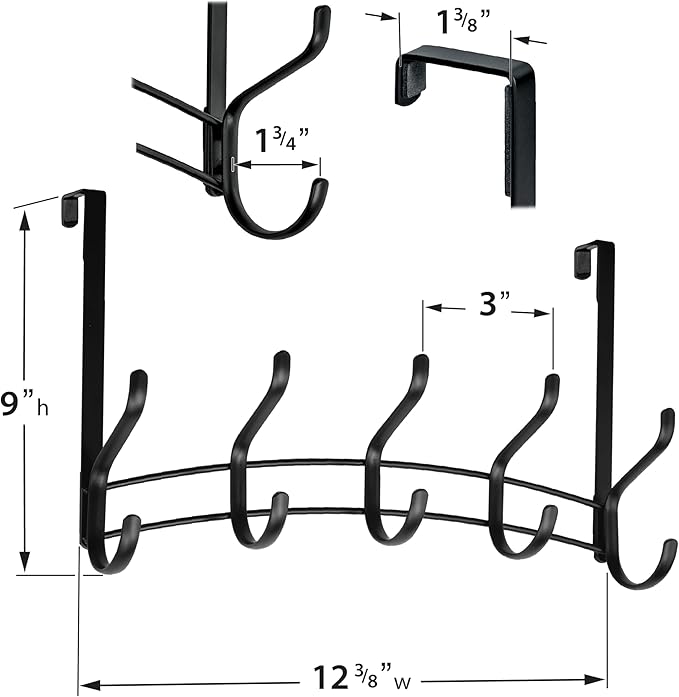 LYNK Professional® Home™ Over Door Hooks Rack - 10 Hook Over Door Hanger - Over Door Towel Rack - Hanging Towels or Clothes - for Bathroom, Bedroom or Laundry Room – Lifetime Ltd. Warranty - Black