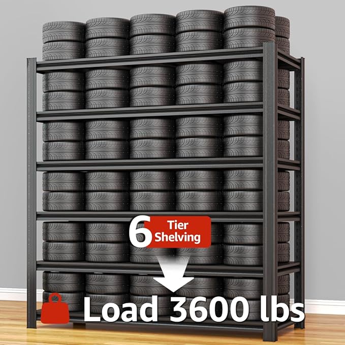 6 Tier Metal Shelving Unit 84" H x 55.12" W x 24" D, 3600LBS Adjustable Storage Shelves, Heavy Duty Garage Shelves for Warehouse, Basement, Kitchen, Pantry, Living Room, Black-NeatNest