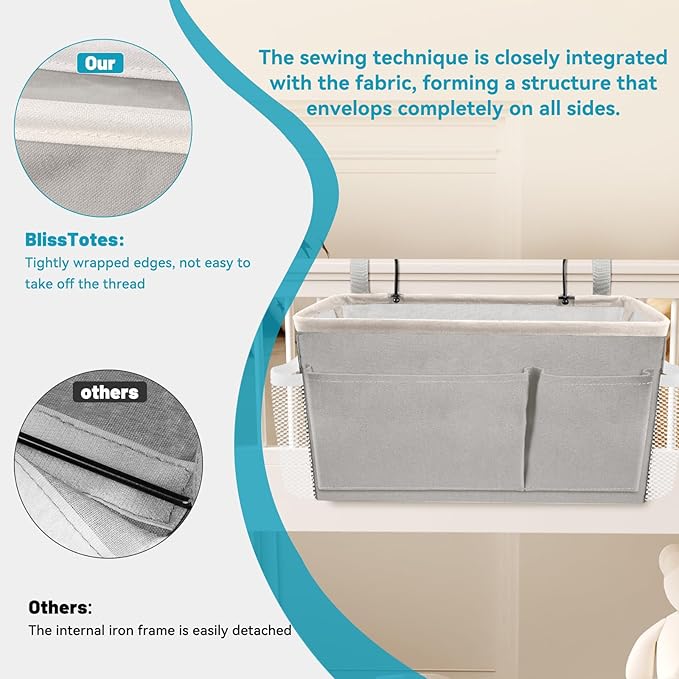 BlissTotes Bedside Caddy, Bedside Storage Organizer for Bunk Bed Accessories, Dorm Storage for Bedside Shelf and Bunk Bed Shelf, Bed Caddy for Home, Dorm, Bunk (Light Gray, 1 Pack)-NeatNest