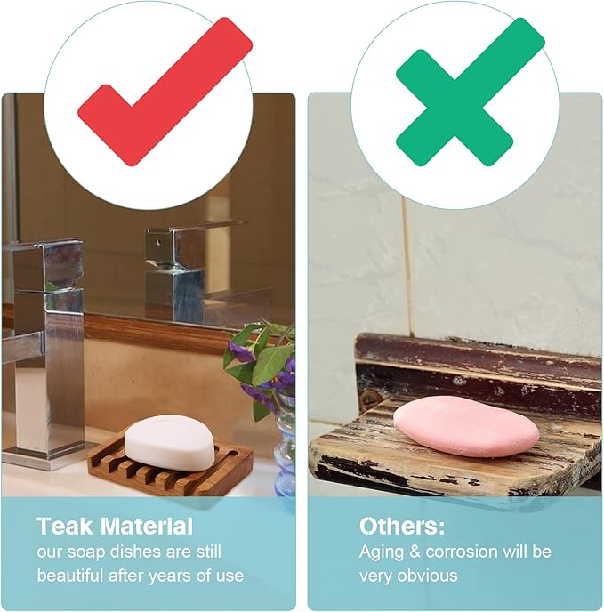 2PCS Self Draining Soap Dishes by HTB, Teak Wood Soap Holder, Soap Saver for Shower, Bathroom, Bath Tub, Kitchen Sponges, Easy Dry Extend Soap Life-NeatNest