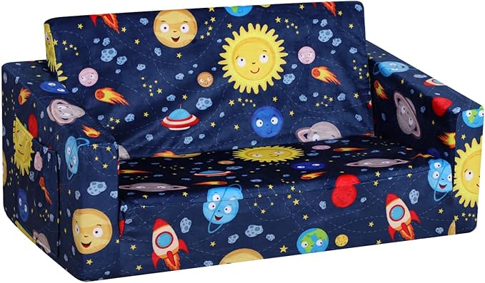 Foam Kid Sofa Couch, 2 in 1 Convertible Sofa to Bed for Baby,Velvet Toddler Sofa Chair with Side Pocket for Kid Playing (W29.92) (Blue)-NeatNest