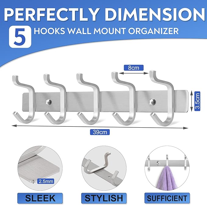 GlazieVault Black Coat Rack Wall Mount - Stainless Steel Coat Hooks for Wall (2 Pack) - Heavy Duty Coat Hanger Wall Mount for Hat Towel Jacket Clothes for Bathroom Door Hooks-NeatNest