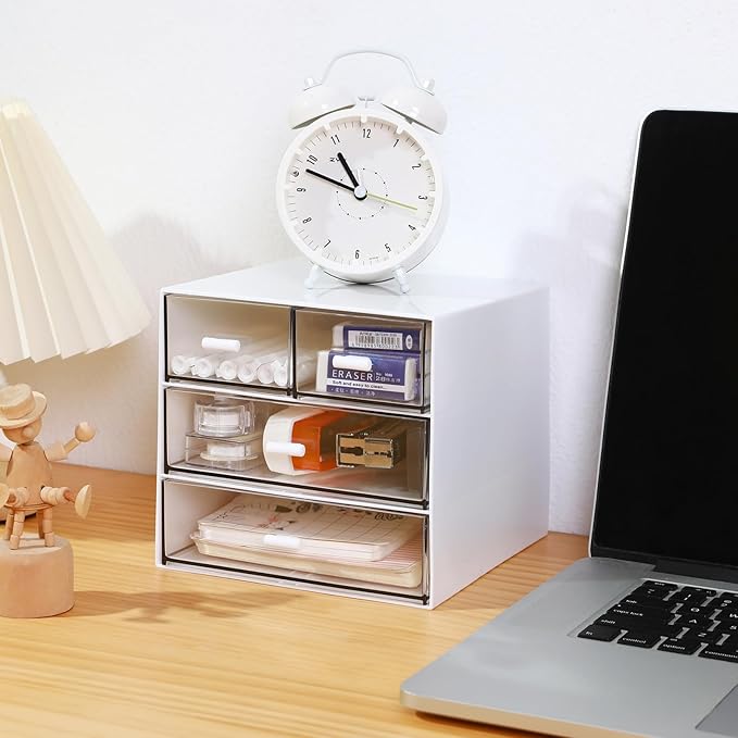 Makeup Organizer with 4 Drawers, Desk Organizer, Cosmetics Storage Box for nail polish, Lipstick, Brushes, Jewelry, Skincare, Bathroom Organization Boxes - White-NeatNest