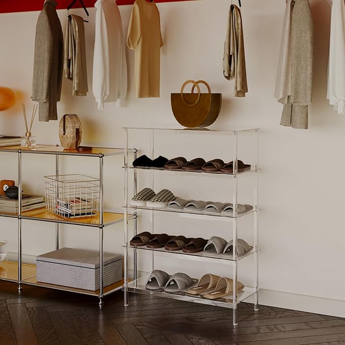 Aquiver 5-Tier Acrylic Shoe Rack - Clear Shoe Rack Organizer - Modern Shoe Storage Shelf, Holds 15-18 Pairs of Shoes for Entryway, Closet - 25.6'' L x 11.8'' W x 36.4'' H, Easy Assembly & Clean-NeatNest