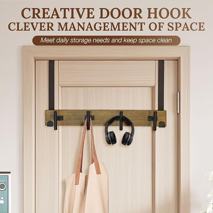 FH Classic Style Over The Door Hook Rack - Black & Brown (with 4 "T Hooks)