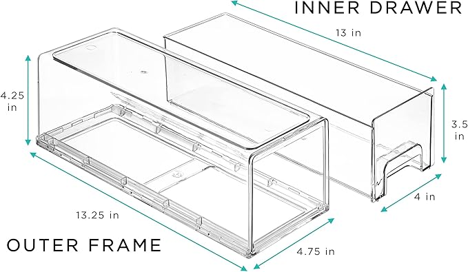 Sorbus Small Wide Clear Storage Drawers (4 Pack) – Stackable Pull-Out Storage Bins for Fridge, Pantry, and Cabinet Organization – Acrylic Drawer Organizers-NeatNest