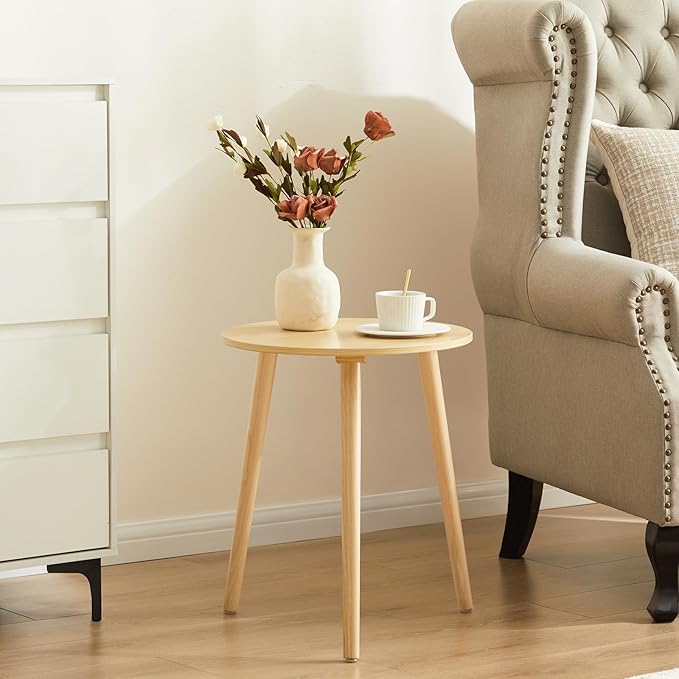 Apicizon Small Round Side Table, Modern Light Wood Side Table Bedside Nightstand End Table for Small Spaces, Bedroom, Living Room, 16.5 x 20 Inches, Natural-NeatNest