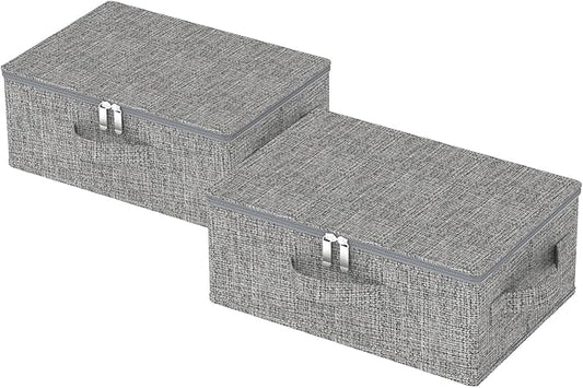 Blanket Bags with Lid, Foldable Underbed Storage Bins, Home Basket Container for Organizing Clothes, Shoes, Pillows, 14.9x10.2x5.9Inches, Grey, 2 Pack-NeatNest