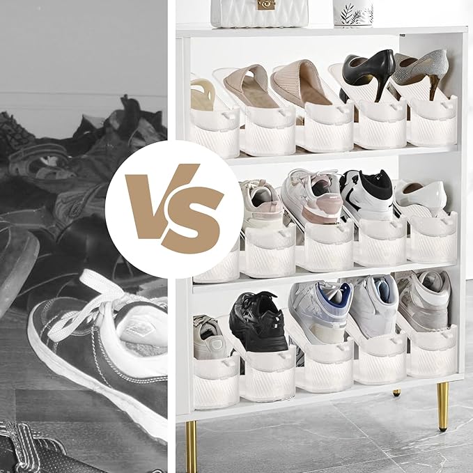 12Pack Clear Shoe Slots Organizer for Closet ,Adjustable Shoe Rack Holder Shoe Space Savers Shoe Racks for Closet Organization(Clear)-NeatNest