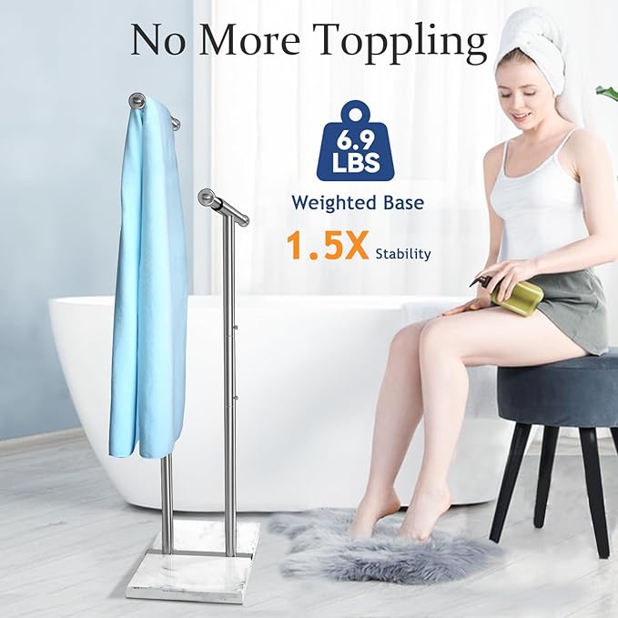 Kayfia 40" Standing Towel Rack with Weighted Marble Base, Width Adjustable & Taller Bathroom Towel Rack Stand, 2-Tier Towel Racks for Bathroom, Multiple Spaces Stainless Steel Brushed Finish