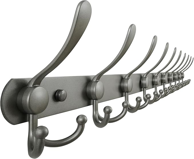 Dseap Coat Rack Wall Mount - 38” Long 10-Tri-Hooks Heavy Duty Coat Hanger Rail Wall Hooks for Hanging Coats Hats Clothing Clothes Purse Mudroom Entryway, Gray-NeatNest