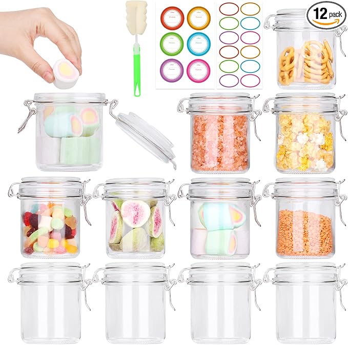 AuroTrends 8oz Glass Jars with Airtight Lid 12pcs with Leak Proof Rubber Gasket, 8 oz glass jars with lids- Featuring Clear Preserving Seal & Wire Clip Fastening for Kitchen Canning and Food Storage