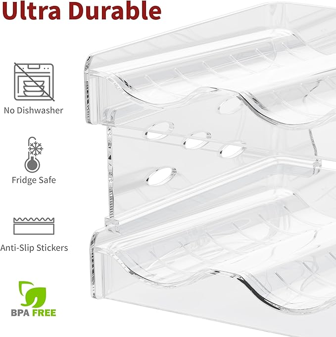 EZ COZY Wine Rack, 2 Tier Water Bottle Organizer for Cabinet, Stackable Clear Wine Holder for Pantry, Refrigerator, Countertop Organization (6 Bottles)