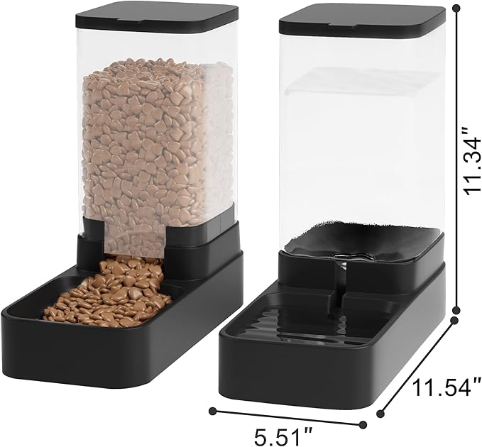 Automatic Cat Feeder and Water Dispenser in Set with Pet Food Bowl,Gravity Dog Waterer and Food Feeder for Small Medium Dog Cat Puppy Kitten Large Capacity(3.8L,Black)-NeatNest