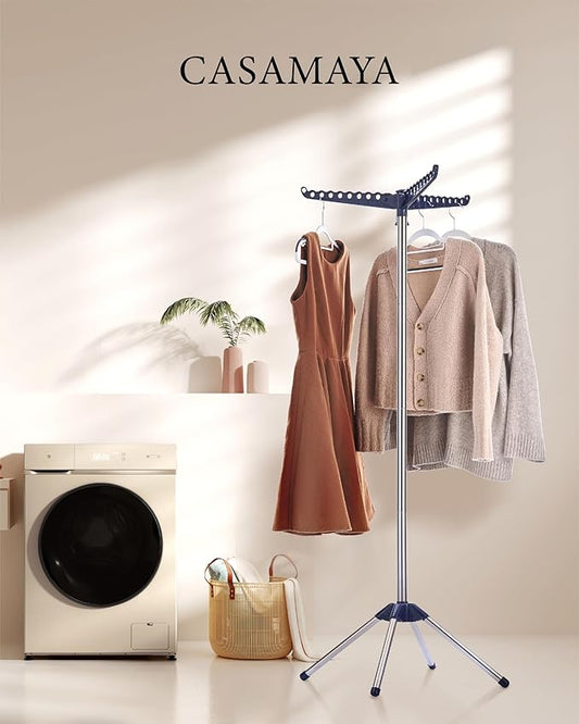 Clothes Drying Rack Foldable, 59 inch Tripod Laundry Drying Rack Indoor with Rotating Clothes Rail for 27 Pieces of Clothes, Space Saving, Blue and Silver CDR001Q01-NeatNest