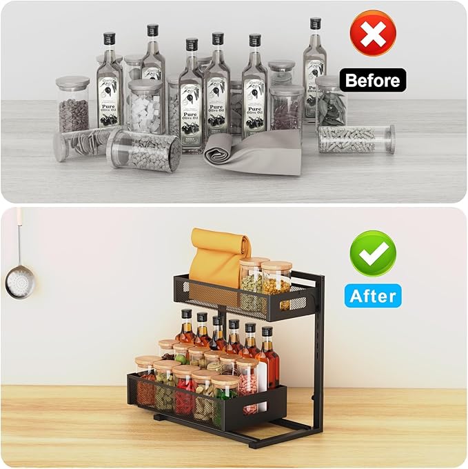 Under Sink Organizer Pull Out Cabinet Organizer Adjustable Height 2 Tier with Sliding Drawers Kitchen Bathroom Organizer and Storage(1pc)-NeatNest