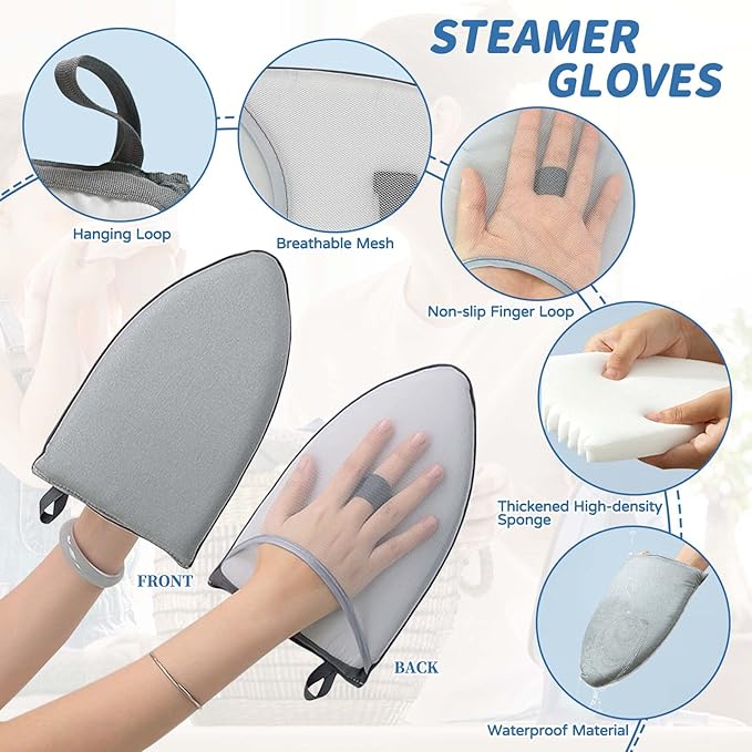 Over The Door Ironing Board, Vertical Over Door Clothes Steamer Pad with Steamer Mitt, Heat Resistant Clothing Care Steam Pad for Hand held, 19.7 x 45.3 inches (Grey/White)