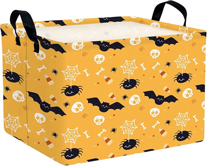 Halloween Basket Gift Cute Pumpkin Ghost Parties Decor Kid Trick or Treat Basket for Boys and Girls Rectangular Storage Bin Box (Bat Spider)-NeatNest