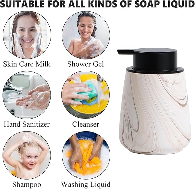 12Oz Foam Hand Soap Dispenser - Modern Ceramic Foaming Soap Dispenser with Easy-to-Press Pump, Reusable and Refillable Liquid Dish Soap Dispensers for Bathroom & Kitchen, Marble Brown-NeatNest
