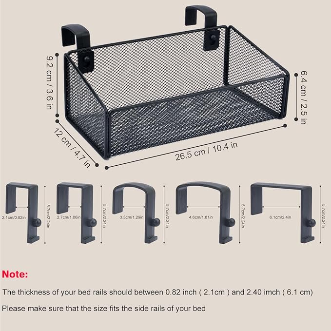 Bedside Shelf Bunk Bed Organizer Shelf Hanging Storage Metal Basket Phone Holder for Bedroom,Dorm,Office - Easy Use for Both Adult and Kids (Black)-NeatNest
