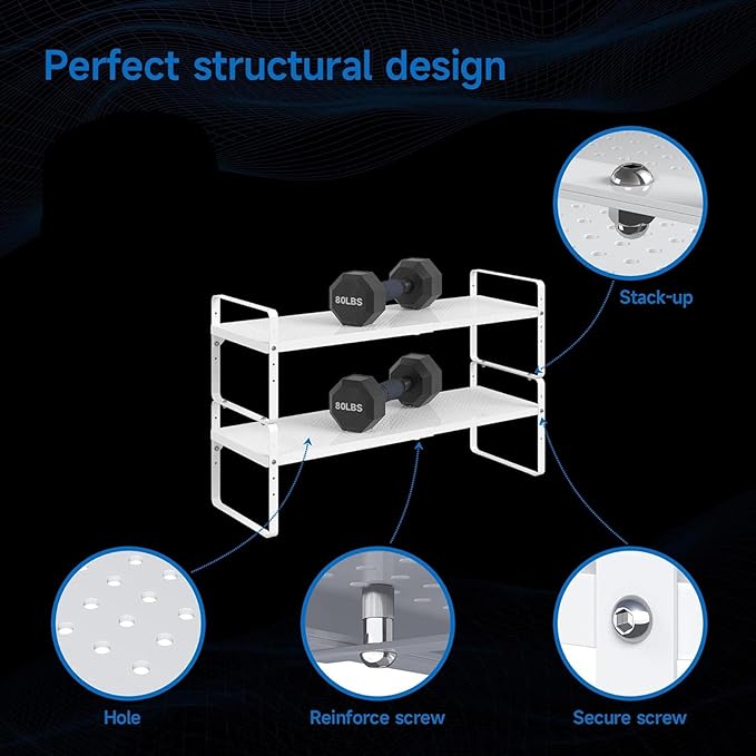 Expandable Cabinet Shelf Organizer Adjustable Metal Spice Rack Stackable Freestanding Counter Storage Shelves for Kitchen Cabinet Under Sink Office Desk (White - 3Pack - L16.5-27'' * W10.2'' * H9.6'')-NeatNest