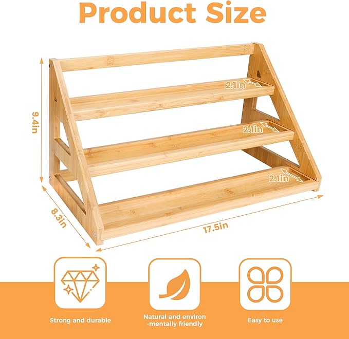Bamboo Tiered Spice Rack, for Countertop Spice Organizer for Pantry Spice Shelf Organizer Kitchen Spices Rack,Cabinet spice rack,Cabinet seasoning rack