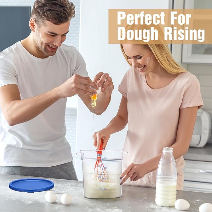 4 Pcs Food Storage Container with Lids Set 4 Qt Square and Round Clear PC Commercial Containers with Scale Handle for Home Restaurant Kitchen Food Storage, Dough Rise, Flour (Blue)
