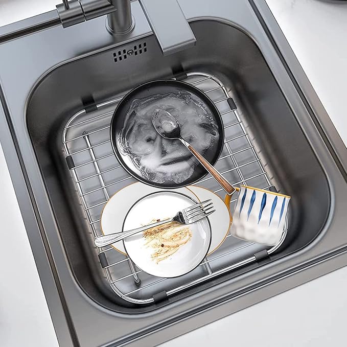 Bottom of Sink Protector Rack, Stainless Steel 13.2"x11.6" Sink Grid Dish Drying Rack Grate with Rear Drain Hole 2 Packs-NeatNest