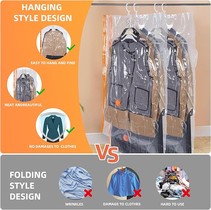 AGPTEK 6-Pack Hanging Vacuum Storage Bags for Clothes, Suits, Dresses & Jackets (3 Jumbo,3 Large) with Electric Pump - Space Saver Closet Organizer, Travel & Moving Supplies, Heavy Duty PA+PE-NeatNest