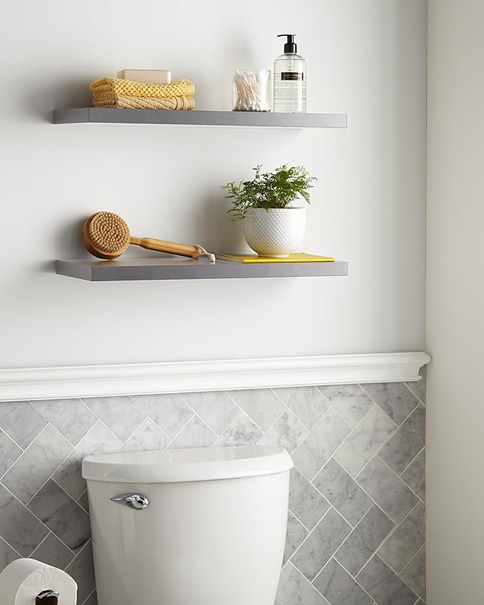 BAYKA Floating Shelves, 22.5" Wall Mounted Wood Shelves for Bathroom, Bedroom, Living Room, Kitchen, Hanging Shelf for Books/Storage/Decor (Grey,Set of 2)-NeatNest