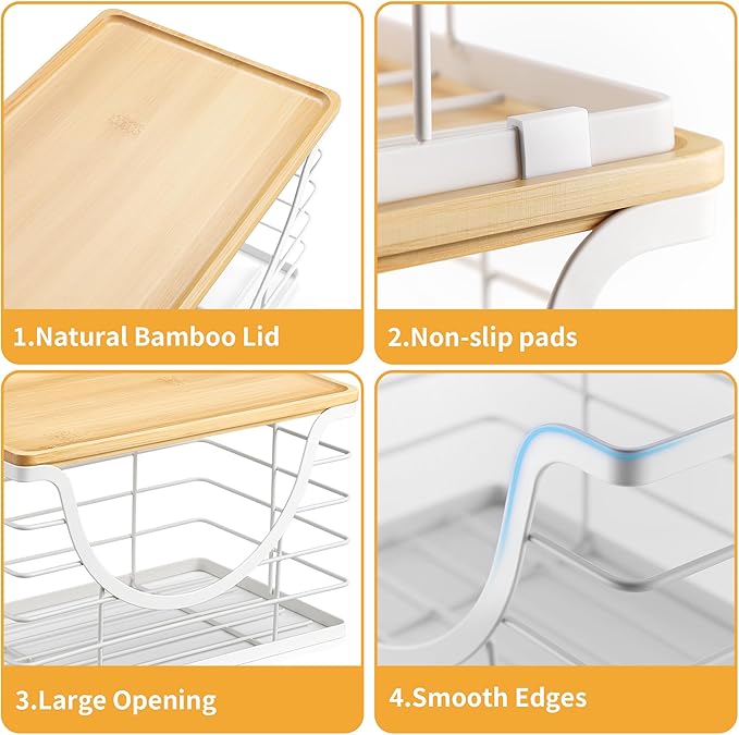 Extra Large Trash Bag Holder Stackable Kitchen Storage White, 2 Pack Wall Mounted Pantry Organizers and Storage with Bamboo Top, Garbage Bag Dispenser Under Sink for Laundry Room and Kitchen-NeatNest