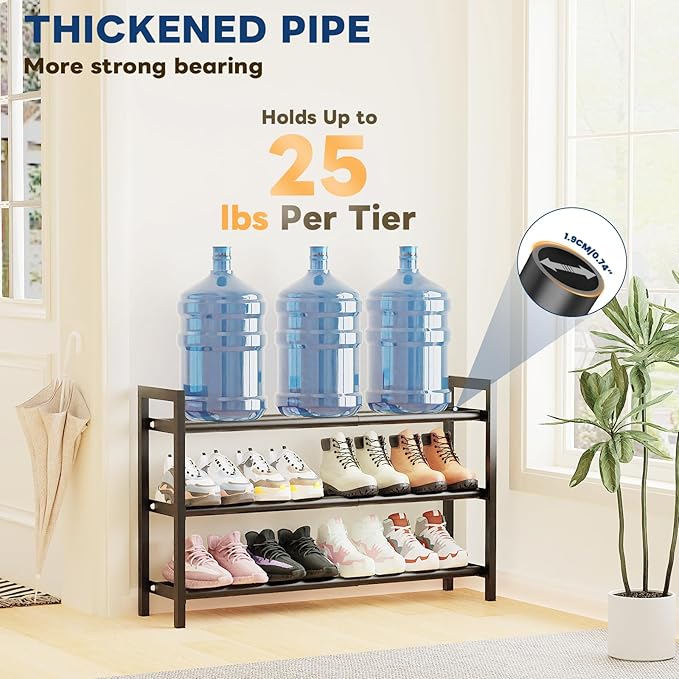Mavivegue Expandable Shoe Rack for Closet, 3-Tier Shoe Organizer, Adjustable Shoe Rack for Front Door Entrance, Entryway-NeatNest