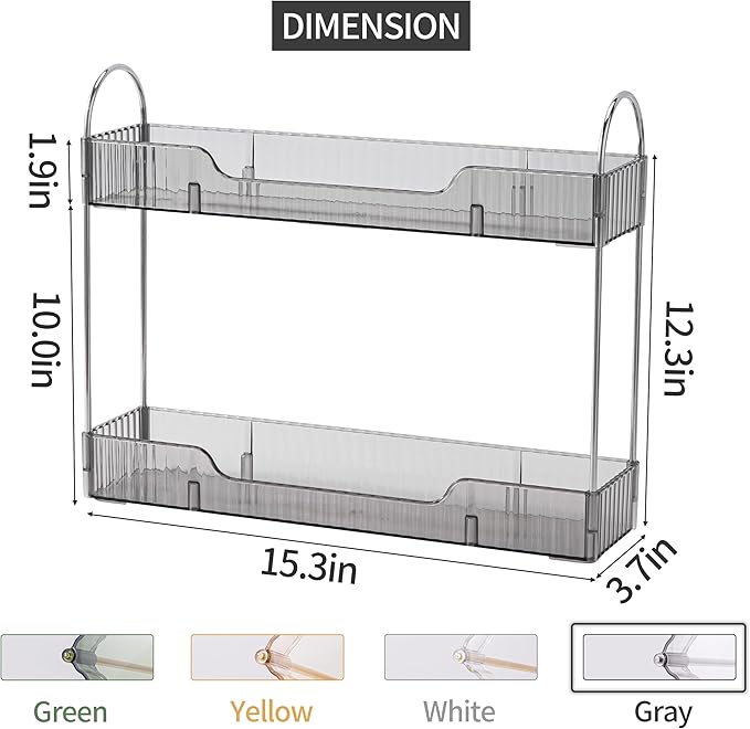YCIA&DONE 2 Tiers Narrow Vanity Makeup Organizer, Bathroom Organizers Countertop Slim, Perfume Holder Skincare Storage Cosmetic Shelf Spice Rack, for Small Desktop Counter Space, Smoky Gray-NeatNest
