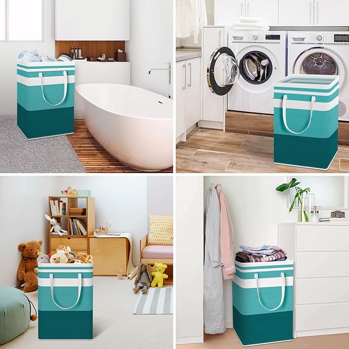 HomeHacks 2-Pack Large Laundry Basket, Waterproof, Freestanding Laundry Hamper, Collapsible Tall Clothes Hamper with Extended Handles for Clothes Toys in the Dorm and Family (Green, 75L)-NeatNest
