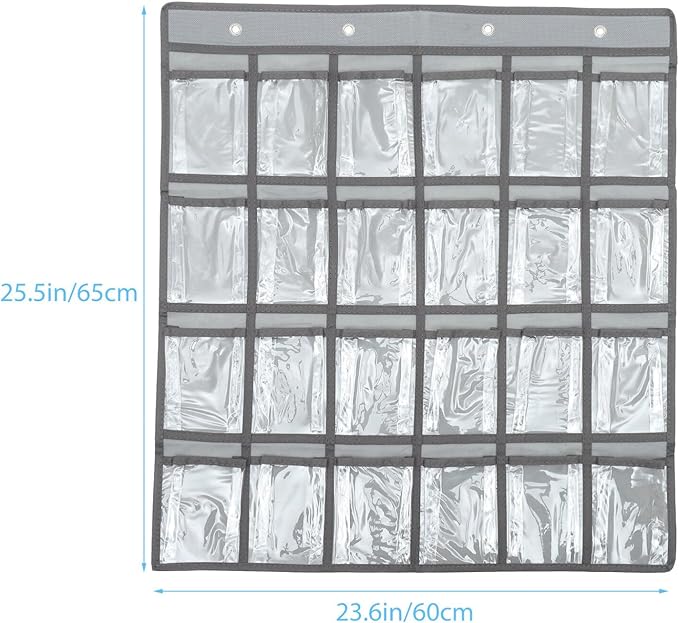 DOITOOL 24 Clear Pockets Classroom Pocket Chart for Cell Phones Calculator Holder Over The Door Hanging Closet Jewelry Organizer Clear Pocket Chart Organizer for Classroom Cellphone Storage-NeatNest